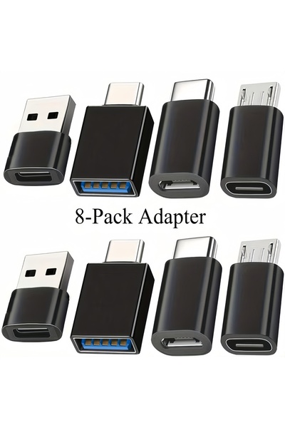 Choice مجموعة سوداء من 8 محولات USB 3.0 إلى USB-C - محول OTG من النوع C ذكر/أ...