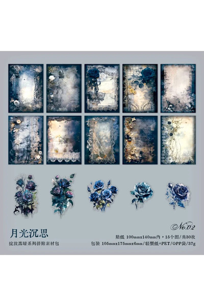 Choice4 B Moonlight Meditati 30Pcs Material Scrapbook Paper Bloom Dark Packag...