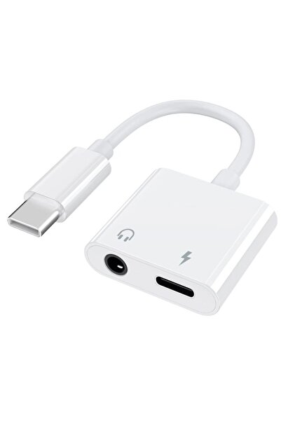 Choice محول USB-C إلى سماعة رأس 3.5 ملم وشاحن أبيض اللون، مع شحن سريع PD لهوا...