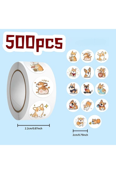 Choice YELLOW 500Pcs Short-Legged Corgi Kawaii Sticker Roll, Cute Cartoon Dog...
