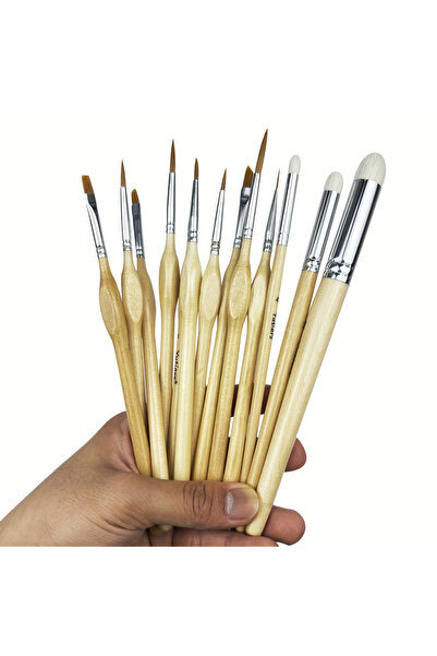 choice2 13 PCS WOOD COLOR Golden Maple Miniature Paint Brushes,3/10/11/13PCS ...