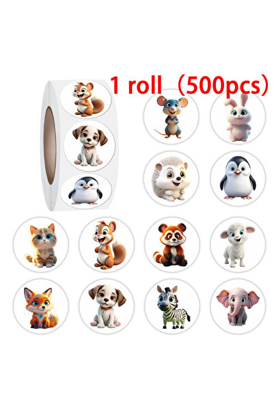 Choice 1Roll (500pcs) Cute Animal Circle Stickers for Children Reward Teacher...