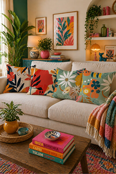 LadiesHome Colorful Tropical Floral Patterned 4-Piece Throw Pillow Cover 43X4...