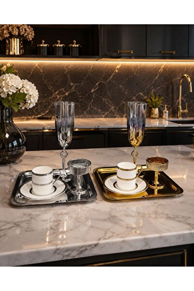 isra kristal 2-Person Gold and Silver Katre Coffee Presentation Set - 8-Piece...