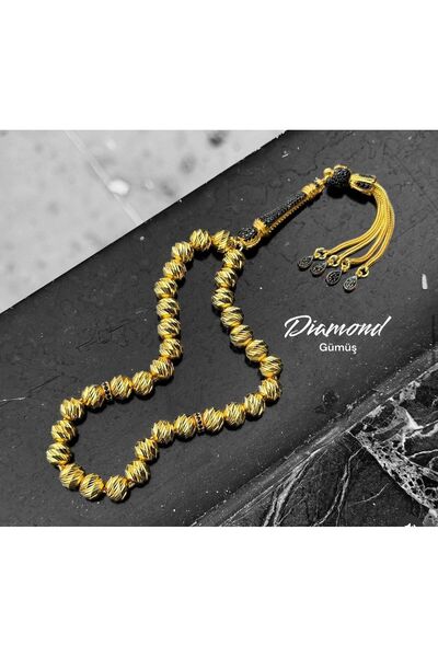 Tesbih-i Hazır Tesbihçilik Diamond Serisi 22K Altın Kaplama Gümüş Tesbih
