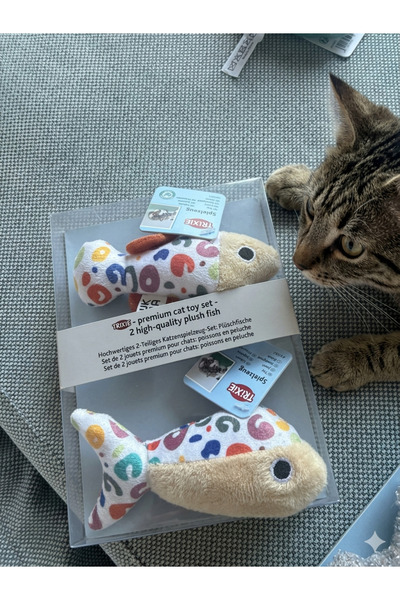 petbutik35 2'li set renkli balıklar kedi otlu oyuncak - hışırtılı