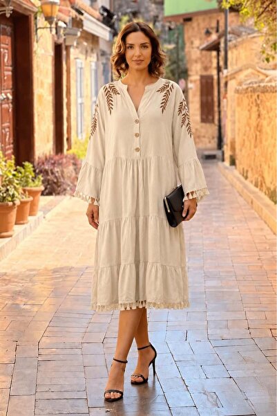 Nevin Kaya Moda Başak Embroidered Linen Dress