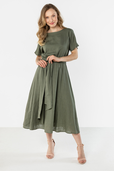 Awama Rochie midi dama, Awama, in, cordon in talie, kaki, M INTL