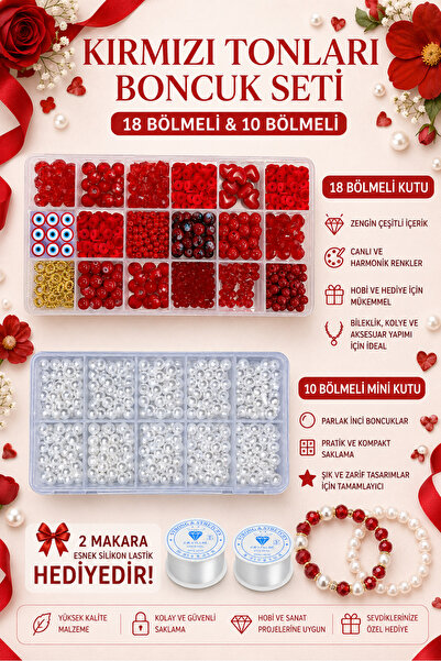 By MO Accessories Set de mărgele roșii și mărgele perlate, brățară, colier, b...
