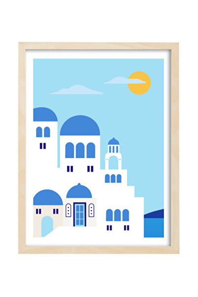 Boomah Accessories Santorini Greece Minimal Art Travel Poster with Frame 30x40cm