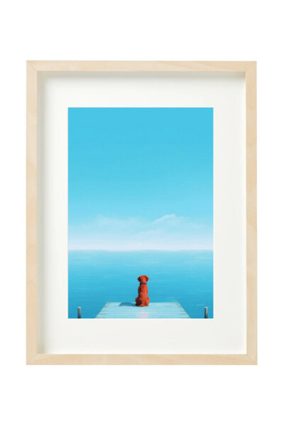 Boomah Accessories Dog Minimalist Ocean View, Blue Skies Poster with Frame 30...