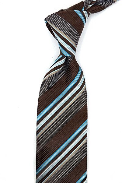 Kravatkolik Brown Striped Silk Tie İk2424