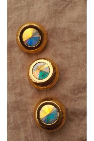 ILCARE Gold Plated Metal Button with Stone 27 mm 3 Pieces