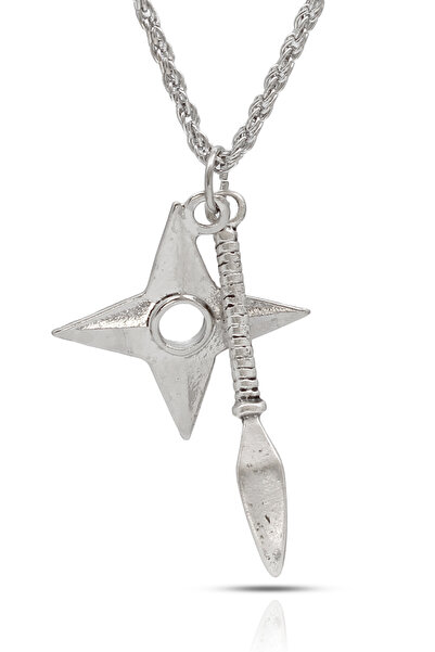 kolbi Shuriken and Kunai Necklace Japanese Ninja Star Pendant - Silver Color ...