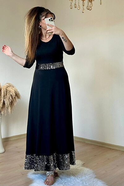 AZRA BUTİK Long Waist and Hem Sequined Dress
