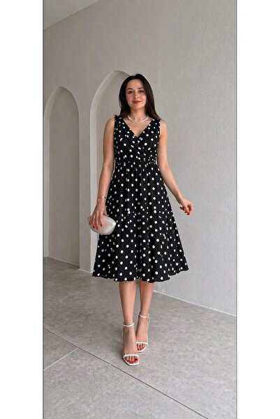 EGZOTİK ASORTİK Polka Dot Pattern Midi Dress