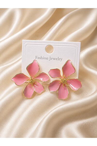 Becha Bijuteri Women's Flower Figured Enameled Earrings