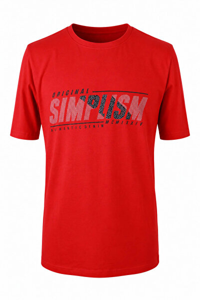 trender تي شيرت رجالي باللون الأحمر من Simplism Print Suprem 226-15
