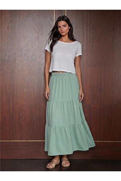 WeShaya Mint Ayrobin Stretch Fabric Elastic Waist Straight Cut Long Skirt