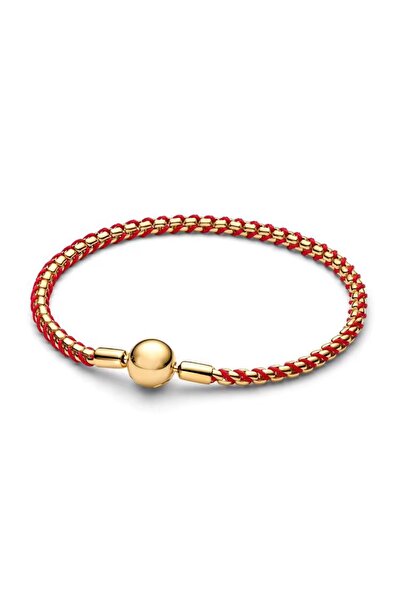 POSEİDONS JEWELLERY S925 Kırmızı Kordonlu Gold Renk Zincir Bileklik