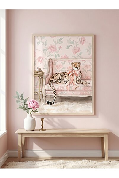 DEKORASOR Pembe Fiyonklu Çita Modern Coquette Stil Kanvas Tablo - Danish Past...