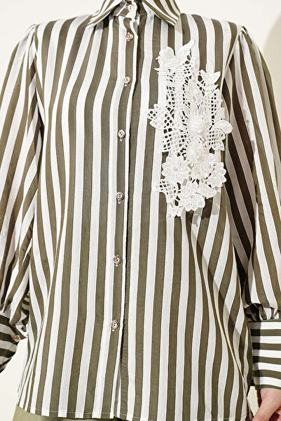 Lavanta Tekstil Lace-Up Front Striped Shirt