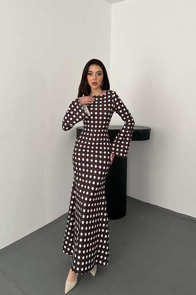 Caddebostan Moda Polka Dot Spanish Sleeve Long Bodycon Fish Dress