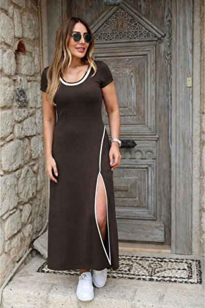 moda wanilia Rochie de vară lungă din viscoză, cu decolteu tip crewneck și șl...