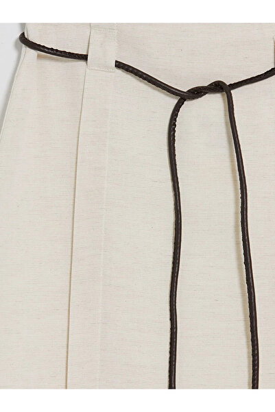 LC Waikiki White Linen Blend Skirt with Belt
