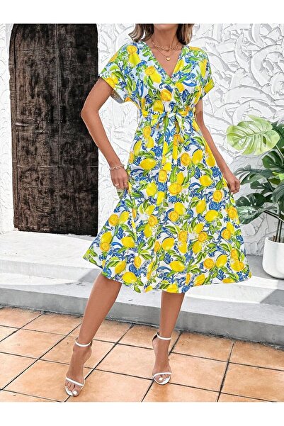 Iuliashop Elena White Midi Dress with Lemon Print - S