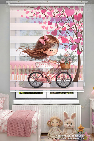 Avart Digital Sevgi Ağacı ve Bisikletli Prenses Baskılı Zebra Stor Perde - Di...
