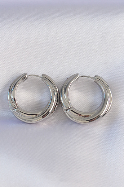 ETC Brass Silver Color Asymmetric Curved Earrings 5886 - Miyng8411-6790