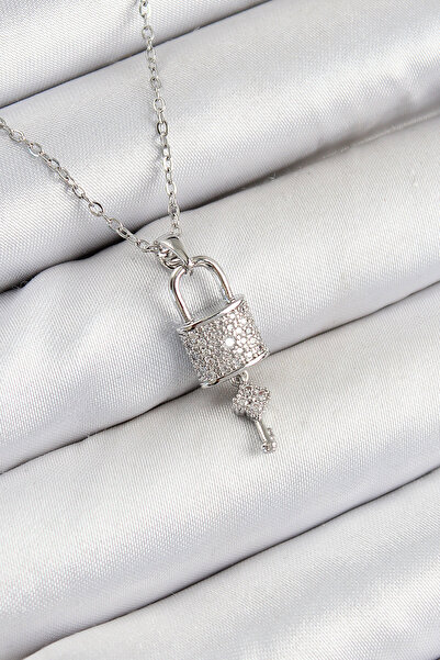 ETC 316L Steel Zircon Stone Lock and Dangle Key Model Silver Color Women's - ...