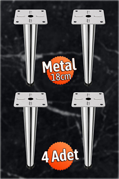 Badem10 (4 Adet) Omaks 18 cm Metal Krom Düz Mobilya Sehpa Kanepe Ayağı Montaj...