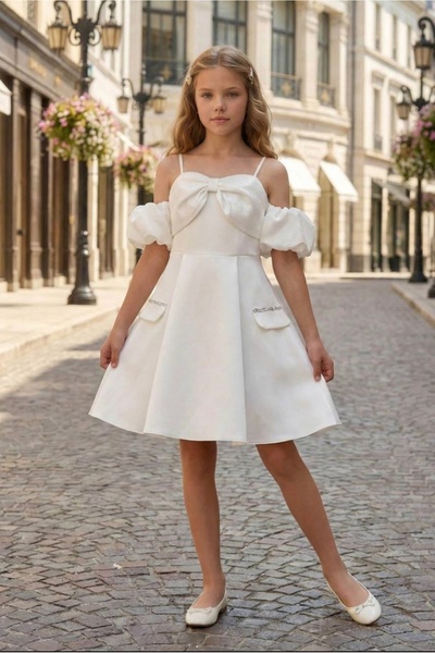 Pamina Li̇mi̇ Girl's Soft Satin Stone Detailed Lined Sports Evening Dress