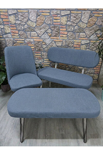 kılıfteks Yeni ModelBench ve Puf Takımı Kılıf Seti - 2 Sandalye, 1 Bench, 1 P...