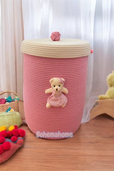 Bohemahomedecor Pink Laundry Toy Basket Multi-Purpose Decorative Basket