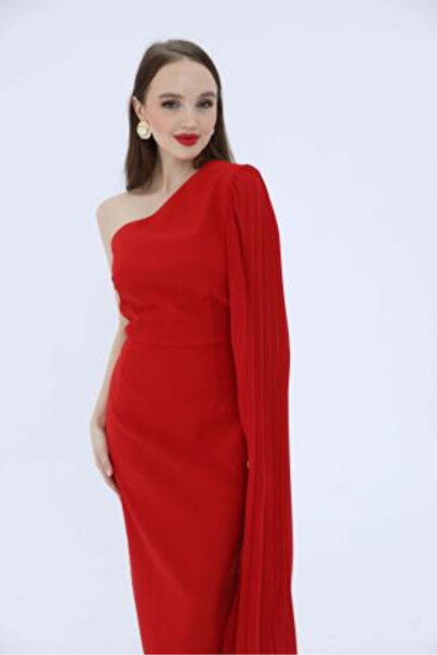 2TRENDY Elegant Red One-Shoulder Long Sleeve Dress