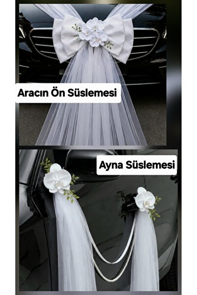 Mutlu Başlangıçlar ORKİDE GELİN ARABA SÜSLEME SETİ,ÖN FİYONK,İNCİLİ AYNA SÜSL...