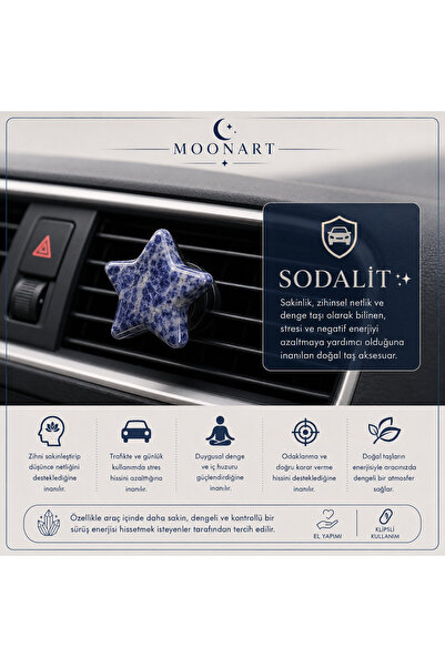 MoonArt StarStone Doğal Taş Araç Koruma Niyet Objesi Sodalit