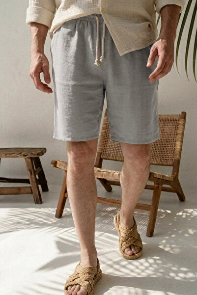 EydaMoon Pantaloni scurți din muselină pentru bărbați, gri, cu croială normal...