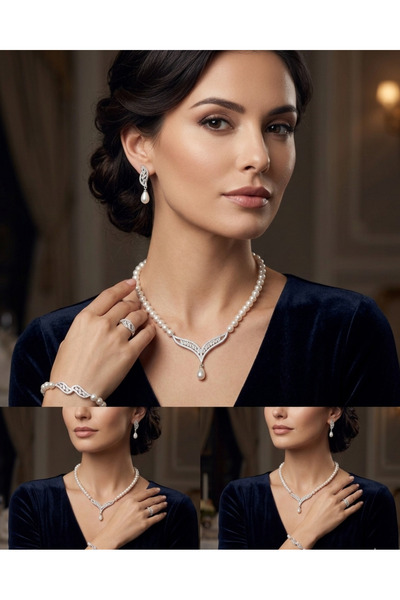 SERAY KUYUMCULUK GÜMÜŞ ÖZEL TASARIM İNCİLİ GÜMÜŞ SET TAKIM