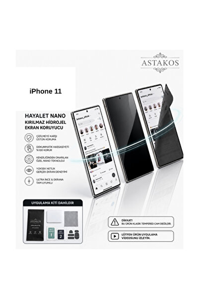 Astakos iPhone 11 Uyumlu Mat Hayalet Nano Kırılmaz Hidrojel Ekran TPU Film
