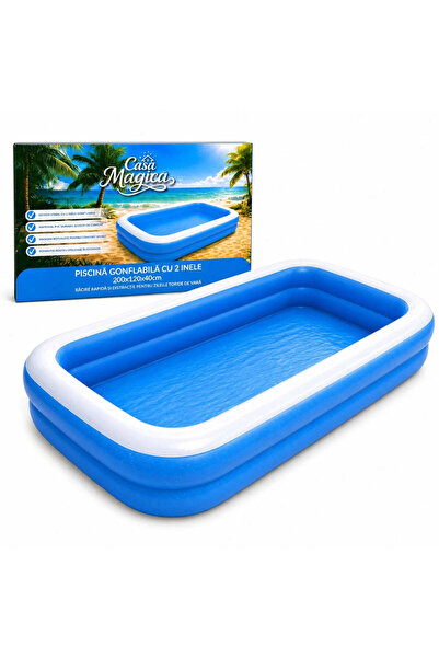 CASA JOY Piscină gonflabilă cu 2 inele, 200x120x40cm, fabricată din material ...