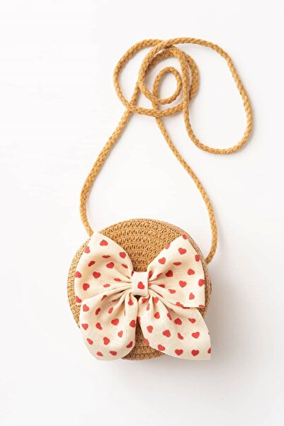 Banamio Heart Patterned Bowknot Girl's Straw Bag
