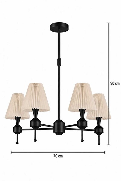 BSA LIGHTING DİLA 4'LÜ SİYAH MODERN AVİZE ( PİLİSELİ KONİK KREM ABAJURLU)