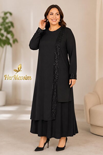 Hermevsim Missbah Women's Elena Top Sequined Chiffon Sandy Evening Dress Blac...