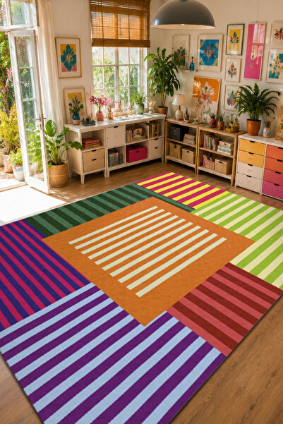 DERAS HOME Dijital Baskı Yıkanabilir Kaymaz Taban Salon Halısı Yolluk