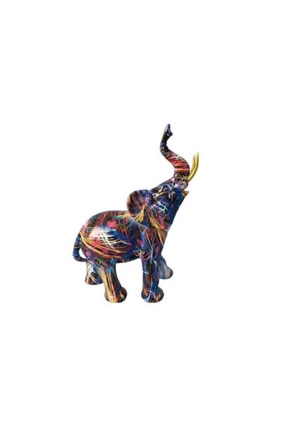 OEM Figurină decorativă elefant, model colorat, cu trompa ridicată, decorațiu...