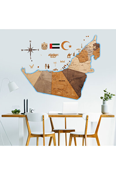 Enjoy The Wood ديكور جداري خشبي ثلاثي الأبعاد بإضاءة LED لخريطة الإمارات العر...
